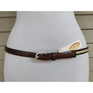 Talbots Womens Thin 5/8" Brown Leather Rope Insert Silver Buckle Belt Size M